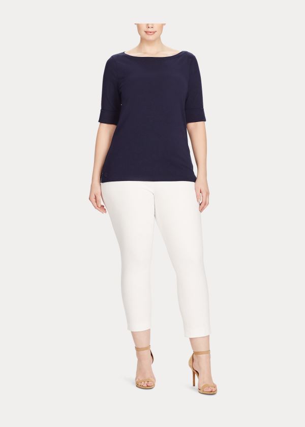 Tops Ralph Lauren Mujer Azul Marino - Stretch Cotton Boatneck - SDNXK0835